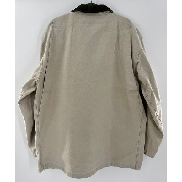 Vintage LL Bean Mens Barn Coat Chore Jacket Beige Tan Canvas Cotton Large 70-80s - Picture 2 of 7